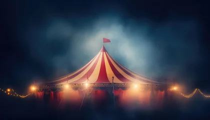 Poster Circus tent with lights garland in night park ,concept carnival © terra.incognita