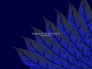 Blue feather premium background. Abstract dynamic composition. Modern vector feather illustration.	