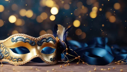 Fotobehang Venetian mask in blue and gold ,concept carnival © terra.incognita