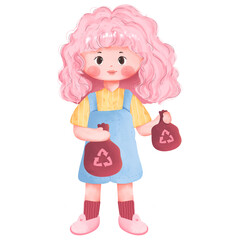The Girl With Recycle In Earth Day Watercolor PNG
