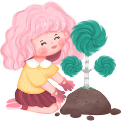 The Girl With Earth Day Watercolor PNG
