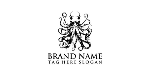 vector octopus logo with black color on white background