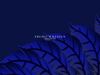 Blue feather premium background. Abstract dynamic composition. Modern vector feather illustration.	