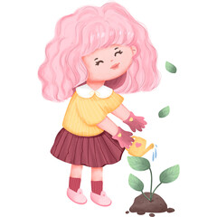The Girl With Earth Day Watercolor PNG