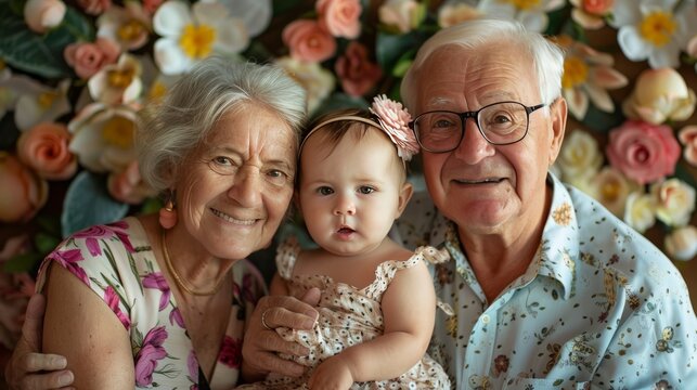 Beautiful photos of grandparents and grandchildren, inviting them to capture precious memories together at the party.