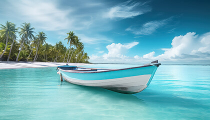Naklejka na ściany i meble Cute little boat in the beautiful Mexican sea