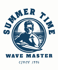 man surfing on board wearing sun glasses with beach background vector illustration