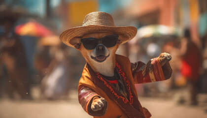 Chihuahua dog in national Mexican costume