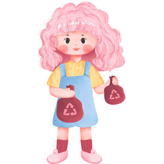 The girl with Earth Day Watercolor PNG