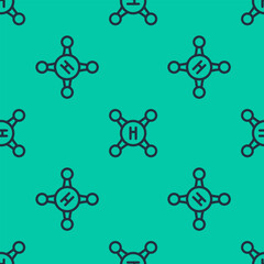 Blue line Water tap icon isolated seamless pattern on green background. Vector