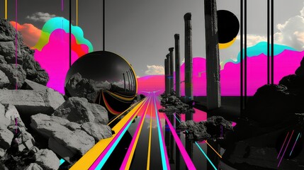Retro future. 80s style sci-fi background. Suitable for any print design in 80s style