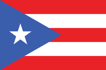 Close-up of blue, white and red national flag of country of Puerto Rico with white star. Illustration made March 1st, 2024, Zurich, Switzerland. - obrazy, fototapety, plakaty