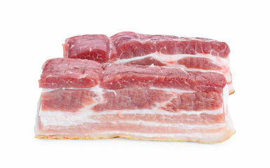 Pieces of raw pork belly isolated on white