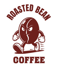 mascot coffee bean walking with style with text graphic design vector illustration