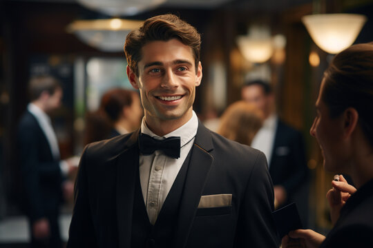 A courteous valet attendant greeting guests at a luxury hotel, his prompt service and professionalism ensuring a seamless arrival experience for visitors.