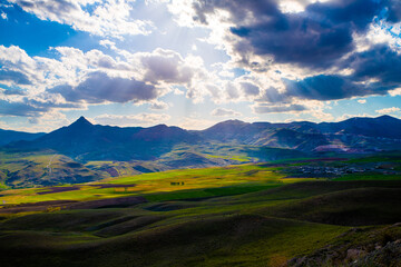 Dramatic Sunrays Over Verdant Valleys of West Azerbaijan Province, Iran