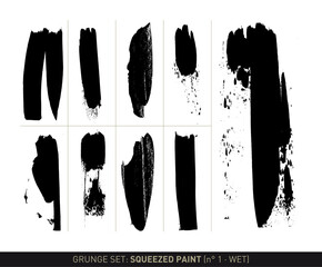 Grunge set: Wet squeezed paint in black and white vectorized