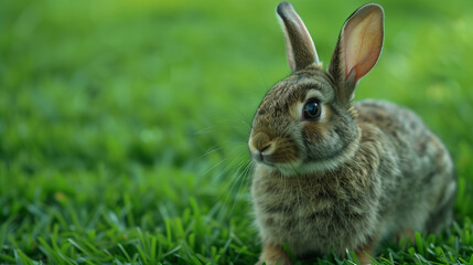 Rabbit playing in the grassy garden