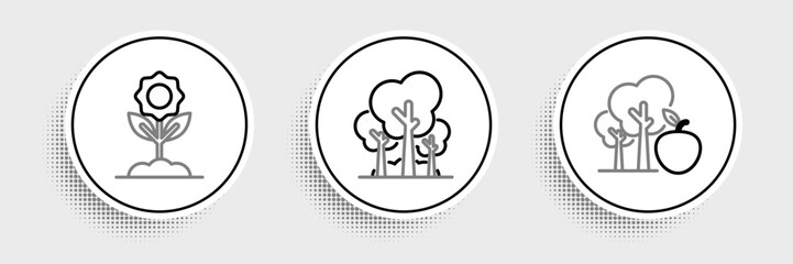 Set line Tree with apple, Flower and Trees icon. Vector
