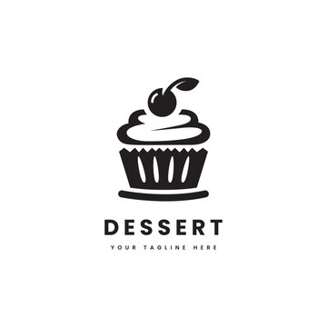 Dessert cake logo, with minimalist style. Sweet cake silhouette vector. Suitable for dessert, sweet cake or snack logos.