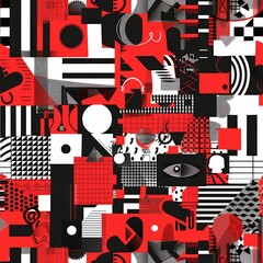 Seamless Red, Black and White Abstract Pattern. Fabric Pattern. Pattern Tile and Swatch