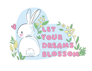 Hand Drawn Cute Bunny, Design rabbit illustration, Kids Print Vector