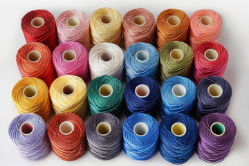 A detailed photograph of a collection of sewing threads in various shades and thicknesses, symbolizing endless creative possibilities, photo