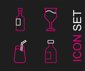 Set line Glass bottle of vodka, Cocktail, Wine glass and icon. Vector