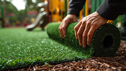 Installing Artificial Turf in Backyard Playground.