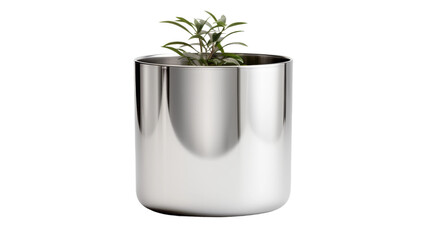 Sleek Contemporary Metal Pot with Handle on transparent background