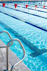 Handrail, Turning T marking under public competitive swimming pool, colorful string of polyester...