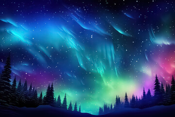 Night green northern lights over beautiful landscape - obrazy, fototapety, plakaty