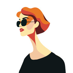 A woman with red  hair wearing sunglasses, vector art. Womens History Month. Women's day.