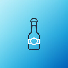Line Champagne bottle icon isolated on blue background. Merry Christmas and Happy New Year. Colorful outline concept. Vector