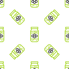 Line Jar of honey icon isolated seamless pattern on white background. Food bank. Sweet natural food symbol. Vector