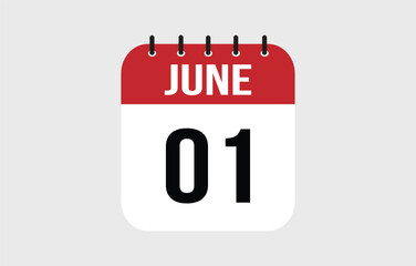 1 June Calendar. June Calendar Vector Illustration.