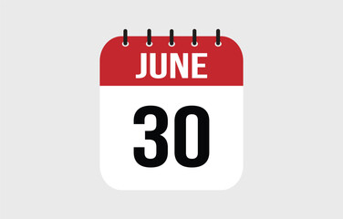 30 June Calendar. June Calendar Vector Illustration.