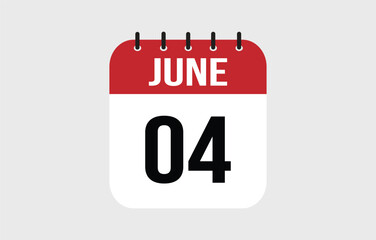 4 June Calendar. June Calendar Vector Illustration.