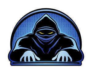 Hacker icon with laptop on white background.	 - 748743725
