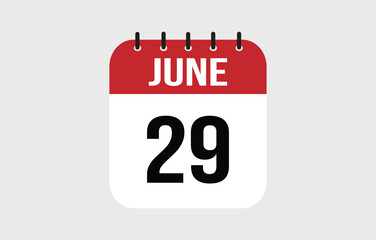 29 June Calendar. June Calendar Vector Illustration.