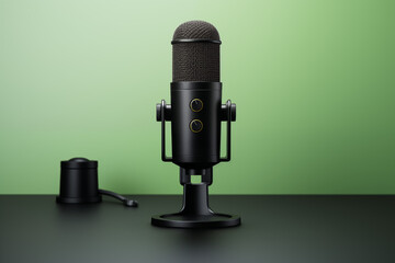 Sleek Black Podcast Microphone on Green Gradient Background