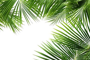 Palm Tree Leaves on White Background for Tropical Nature Concepts. Green Palm Fronds Layout for Summer and Plant-Themed Designs
