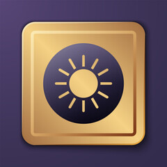 Purple Sun icon isolated on purple background. Gold square button. Vector