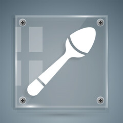 White Teaspoon icon isolated on grey background. Cooking utensil. Cutlery sign. Square glass panels. Vector