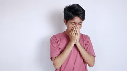 asian man is sick with flu