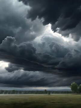 thunder storm, lots of clouds, moody, hyper real, photo realistic, 32k ultrahd