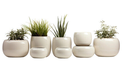 Contemporary Fiberglass Plant Pot Collection on transparent background