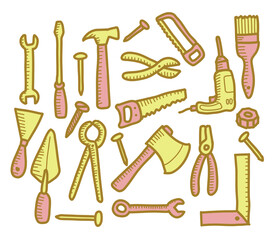 Tools doodle vector illustration colorful