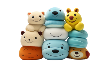 Stack of Soft Stress-Relief Toys on transparent background