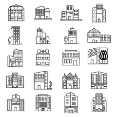 Buildings line icon set. Bank, school, courthouse, university, library. Architecture concept. Can be used for topics like office, city, real estate